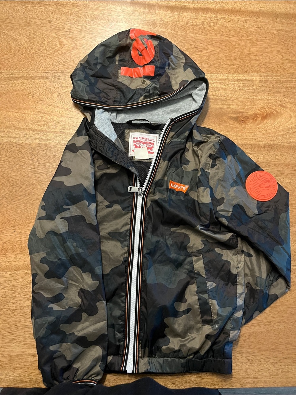 Levi's Kids Camo Hooded Raincoat with Orange Accents